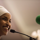 Ilhan Omar, a candidate for state representative for District 60B in Minnesota, gives an acceptance speech on election night, Nov. 8, 2016, in Minneapolis.
STEPHEN MATUREN/AFP/Getty Images